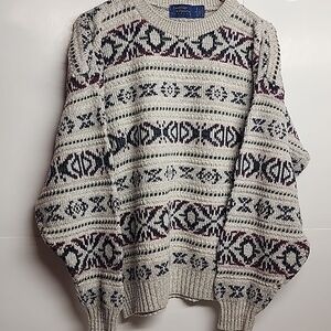 Classic Knit Vintage 100% Cotton Sweater with Blue Green & Burgundy UNISEX